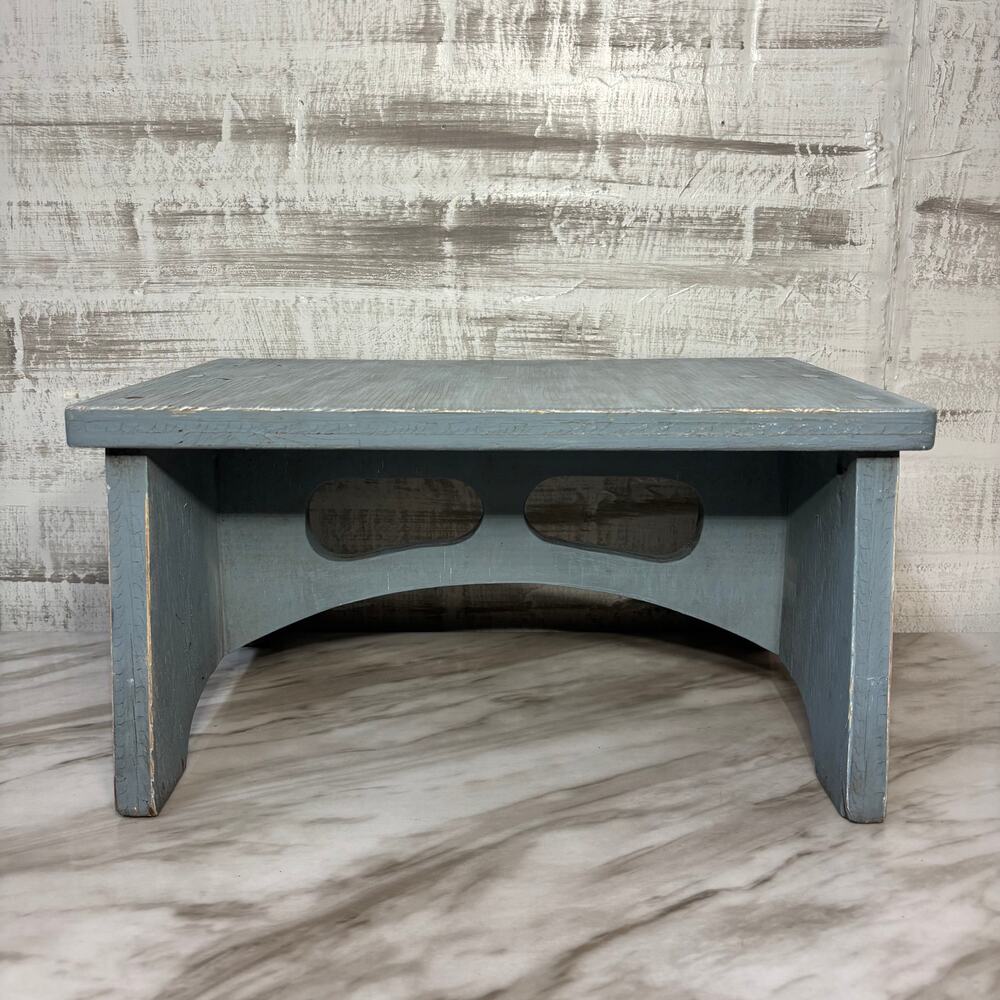 Vintage Primitive Blue Gray Wooden Step Stool Refinished Farmhouse